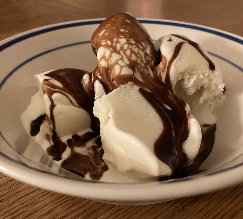 Alice Neel's hot-fudge sauce ornamenting vanilla ice cream