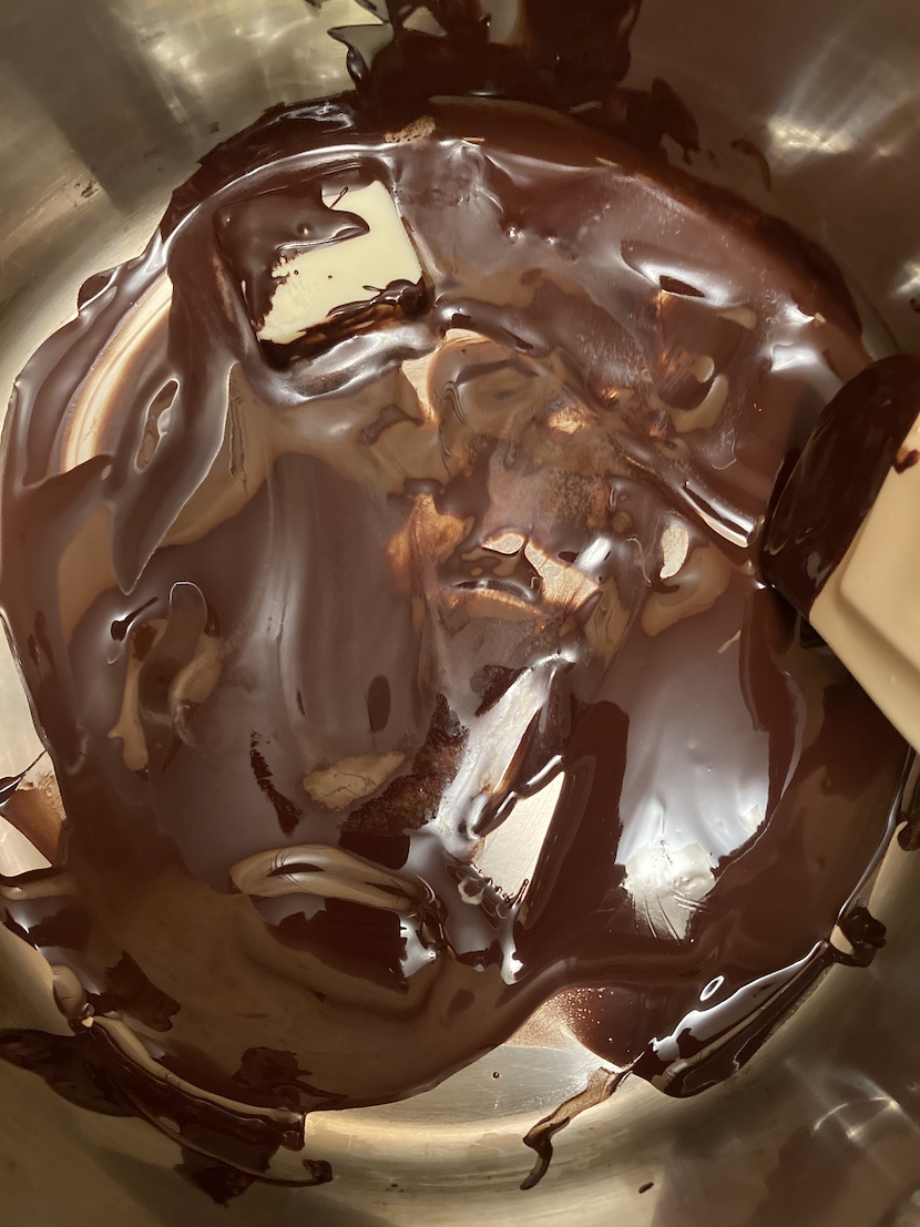 Butter and chocolate melting in a pan